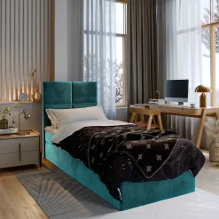 Lit Boxspring LENA 80 80X200 CM KRONOS 13, Bleu, Lit avec matelas et rangement