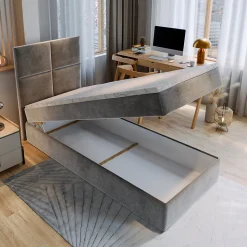 Lit Boxspring LENA 80 80X200 CM KRONOS 06, Marron, Lit avec matelas et rangement