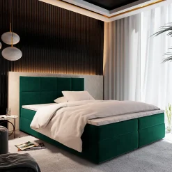 Lit Boxspring LENA 180X200 CM KRONOS 19, Vert, Lit avec matelas et rangement