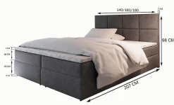 Lit Boxspring LENA 160X200 CM KRONOS 34, Graphite, Lit avec matelas et rangement