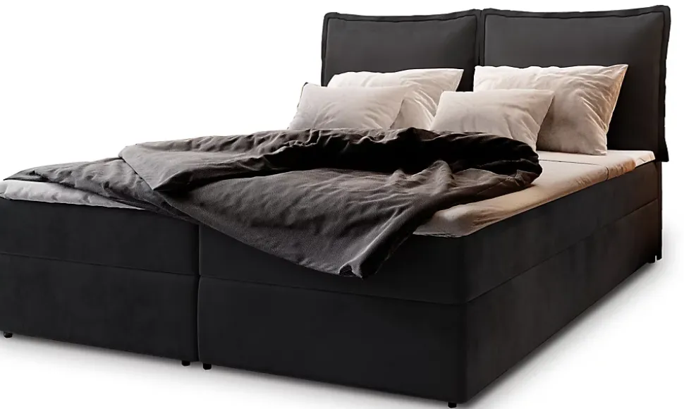 Lit Boxspring LENTE 160X200 CM MONOLITH 95, Noir, Lit avec matelas et rangement