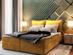 Lit Boxspring LENTE 140X200 CM MONOLITH 48, Jaune, Lit avec matelas et rangement