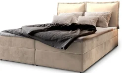 Lit Boxspring LENTE 140X200 CM MONOLITH 02, Crème, Lit avec matelas et rangement