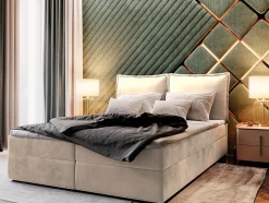 Lit Boxspring LENTE 140X200 CM MONOLITH 02, Crème, Lit avec matelas et rangement