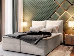 Lit Boxspring LENTE 180X200 CM LINCOLN 03, Crème, Lit avec matelas et rangement