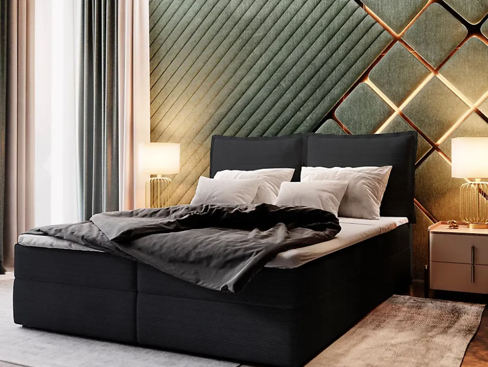 Lit Boxspring LENTE 160X200 CM LINCOLN 100, Noir, Lit avec matelas et rangement
