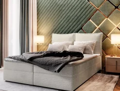 Lit Boxspring LENTE 180X200 CM LINCOLN 83, Beige, Lit avec matelas et rangement