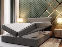 Lit Boxspring LENTE 180X200 CM LINCOLN 83, Beige, Lit avec matelas et rangement