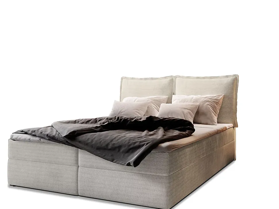 Lit Boxspring LENTE 180X200 CM LINCOLN 83, Beige, Lit avec matelas et rangement