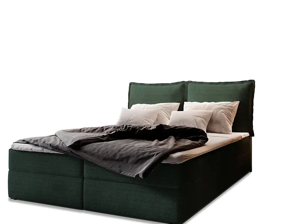 Lit Boxspring LENTE 180X200 CM LINCOLN 39, Vert foncé, Lit avec matelas et rangement