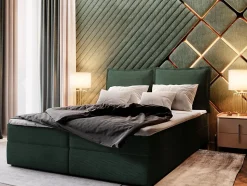 Lit Boxspring LENTE 180X200 CM LINCOLN 39, Vert foncé, Lit avec matelas et rangement