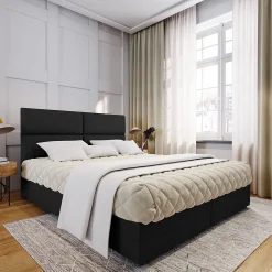 Lit Boxspring LONIS 160X200 CM SAWANA 14, Noir, Lit avec matelas et rangement