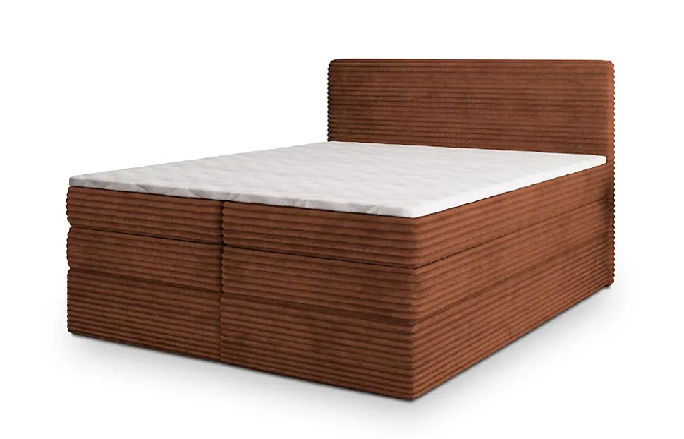 Lit Boxspring LUNERA 140X200 CM TILIA 52, Marron, Lit avec matelas et rangement