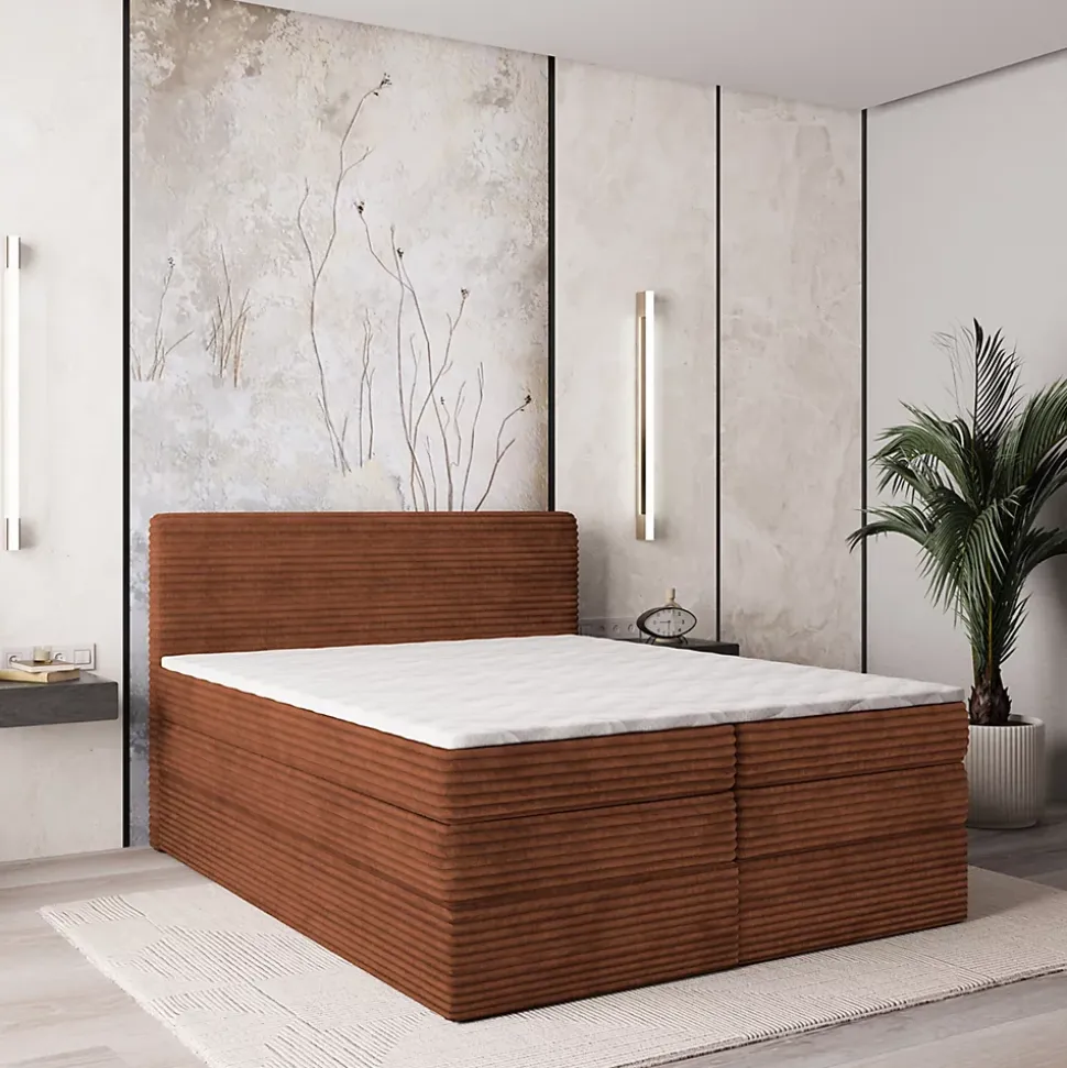 Lit Boxspring LUNERA 140X200 CM TILIA 52, Marron, Lit avec matelas et rangement