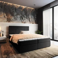 Lit Boxspring MADO 160X200 CM INARI 100, Noir, Lit avec matelas et rangement