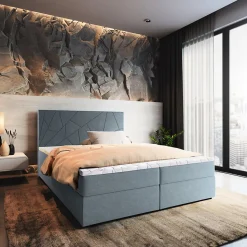 Lit Boxspring MADO 160X200 CM INARI 72, Bleu, Lit avec matelas et rangement