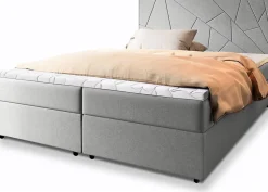 Lit Boxspring MADO 140X200 CM INARI 91, Gris clair, Lit avec matelas et rangement