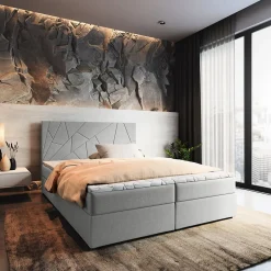 Lit Boxspring MADO 140X200 CM INARI 91, Gris clair, Lit avec matelas et rangement