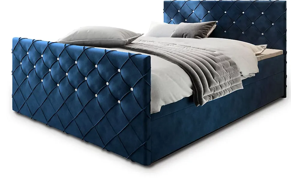 Lit Boxspring MANDI 160X200 CM MAGIC VELVET 2216, Bleu, Lit avec matelas et rangement