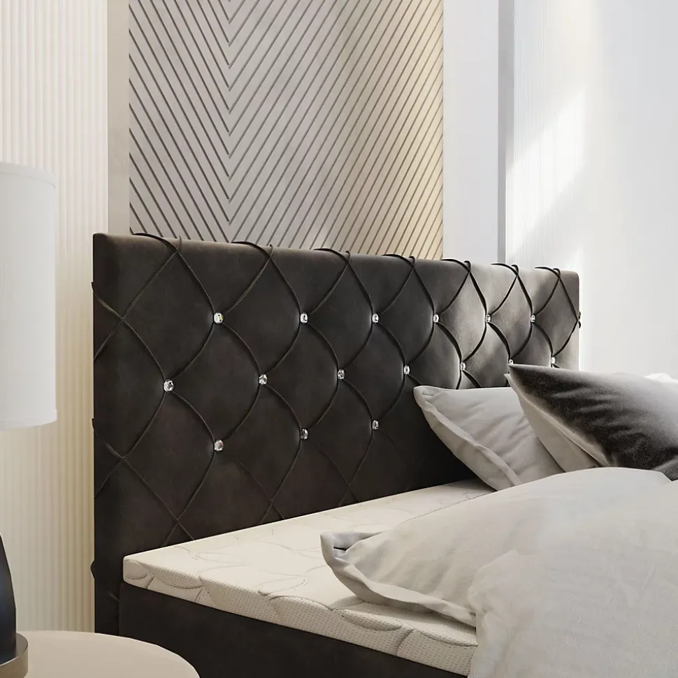 Lit Boxspring MANDI 160X200 CM MAGIC VELVET 2216, Bleu, Lit avec matelas et rangement