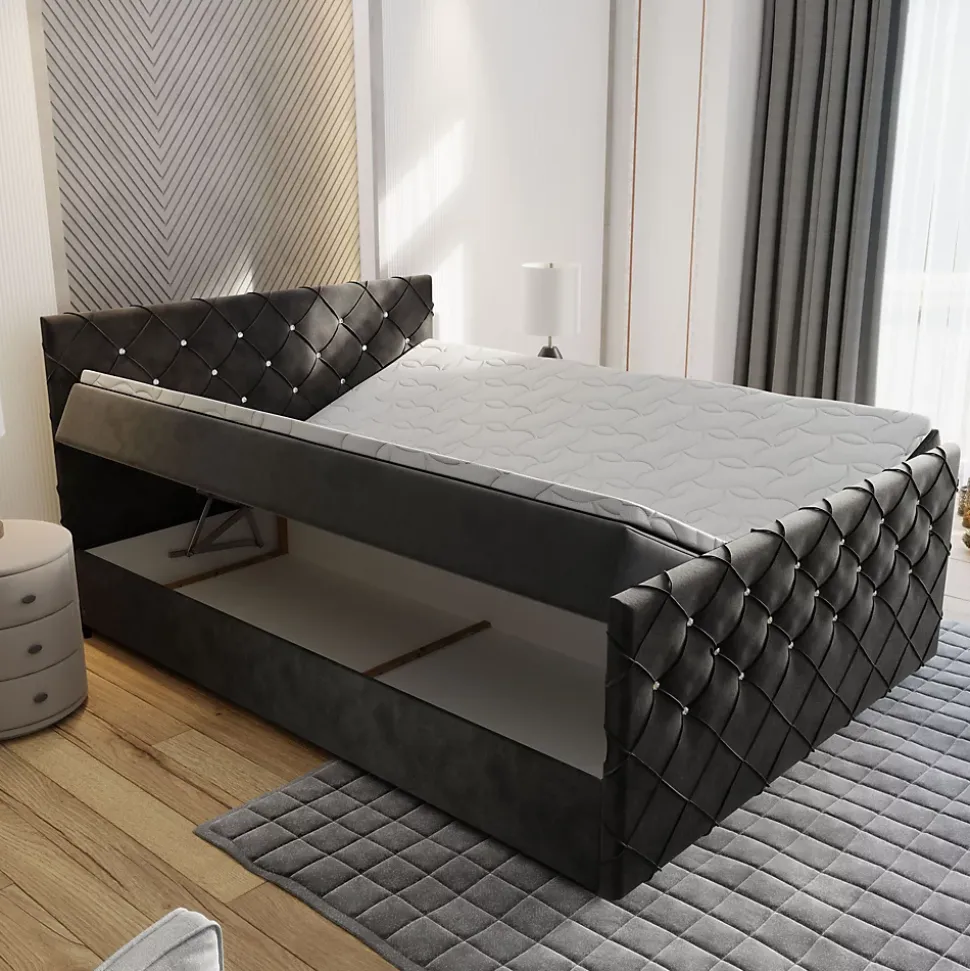 Lit Boxspring MANDI 160X200 CM MAGIC VELVET 2216, Bleu, Lit avec matelas et rangement