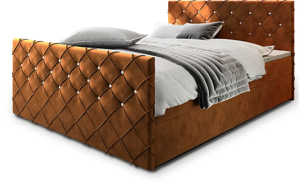 Lit Boxspring MANDI 180X200 CM MAGIC VELVET 2213, Cuivre, Lit avec matelas et rangement