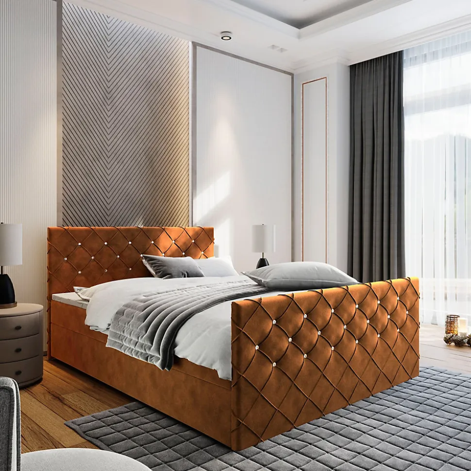 Lit Boxspring MANDI 180X200 CM MAGIC VELVET 2213, Cuivre, Lit avec matelas et rangement