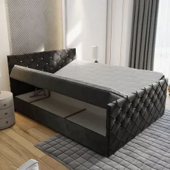 Lit Boxspring MANDI 180X200 CM MAGIC VELVET 2221, Bleu, Lit avec matelas et rangement