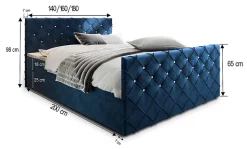 Lit Boxspring MANDI 180X200 CM MAGIC VELVET 2221, Bleu, Lit avec matelas et rangement