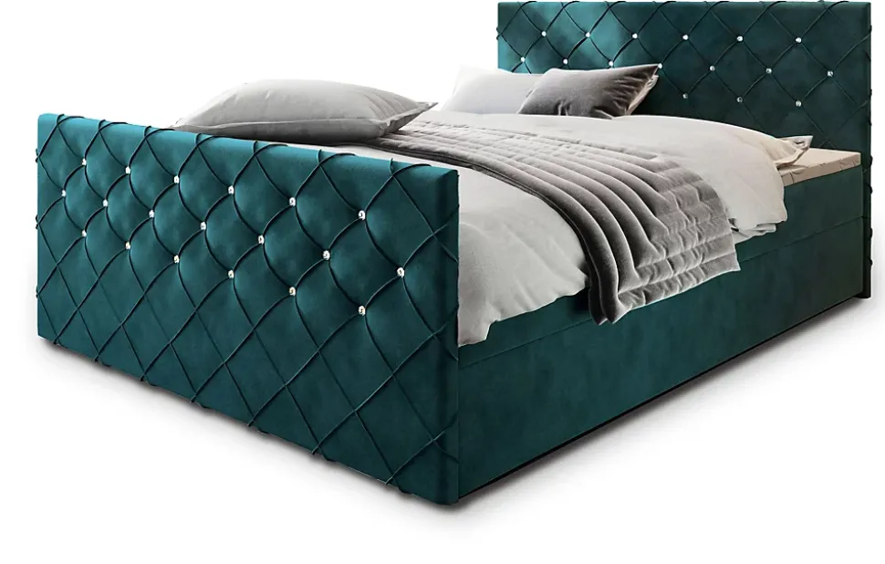 Lit Boxspring MANDI 180X200 CM MAGIC VELVET 2221, Bleu, Lit avec matelas et rangement
