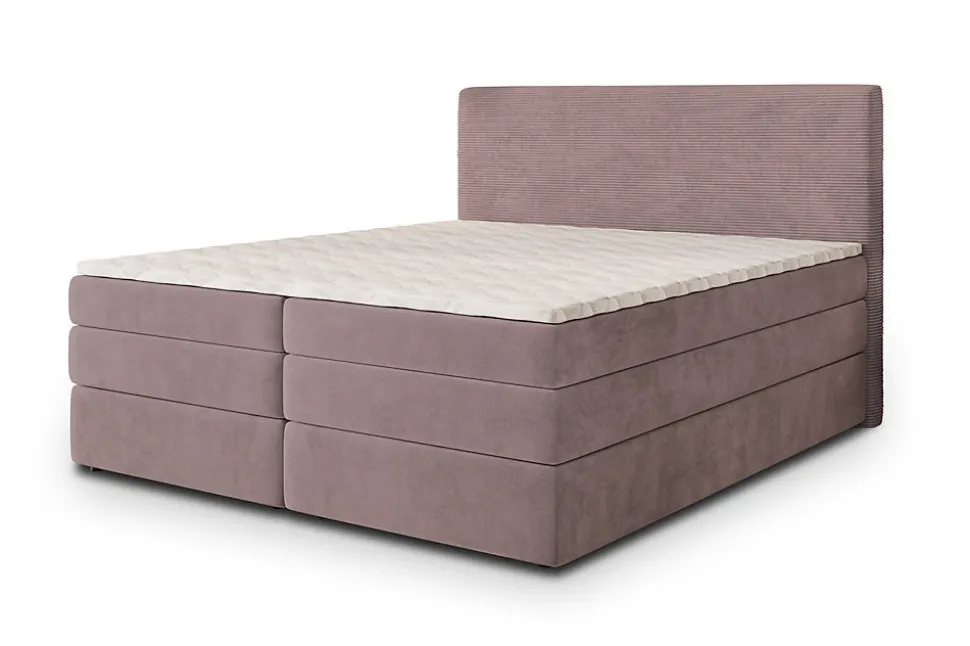 Lit Boxspring MATERN 140X200 CM POSO 27 + KRONOS 27, Rose, Lit avec matelas et rangement