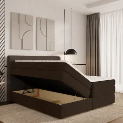 Lit Boxspring MATERN 160X200 CM POSO 06 + KRONOS 06, Marron, Lit avec matelas et rangement