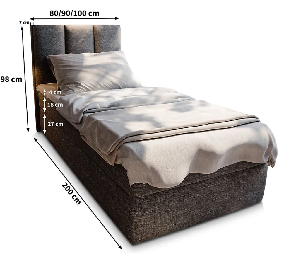 Lit Boxspring MERIL 80 80X200 CM SAWANA 14, Noir, Lit avec matelas et rangement