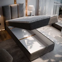 Lit Boxspring MERIL 100 100X200 CM SAWANA 16, Marron, Lit avec matelas et rangement