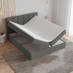 Lit Boxspring MERIL 160X200 CM KRONOS 15, Gris, Lit avec matelas et rangement