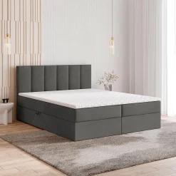 Lit Boxspring MERIL 160X200 CM KRONOS 15, Gris, Lit avec matelas et rangement