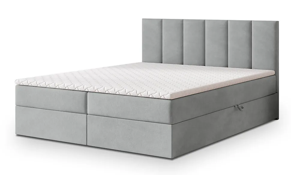Lit Boxspring MERIL 140X200 CM PAROS 05, Gris clair, Lit avec matelas et rangement