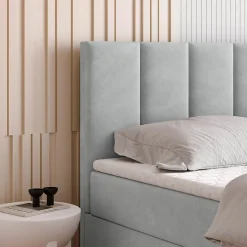 Lit Boxspring MERIL 140X200 CM PAROS 05, Gris clair, Lit avec matelas et rangement