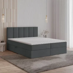 Lit Boxspring MERIL 140X200 CM SORO 97, Graphite, Lit avec matelas et rangement