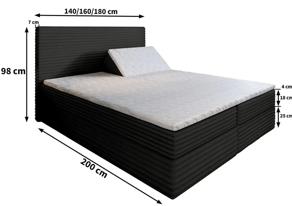 Lit Boxspring MILARA 160X200 CM TILIA 77, Bleu, Lit avec matelas et rangement