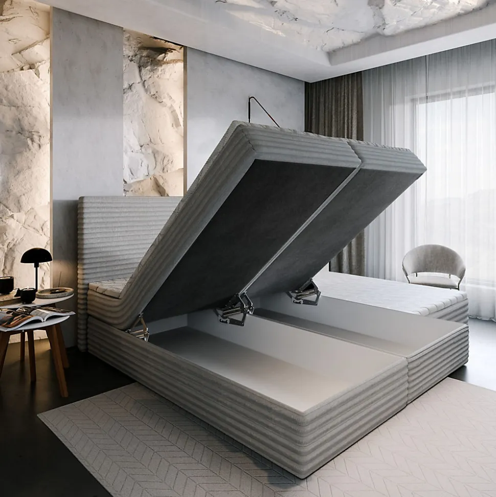 Lit Boxspring MILARA 160X200 CM TILIA 62, Rose, Lit avec matelas et rangement