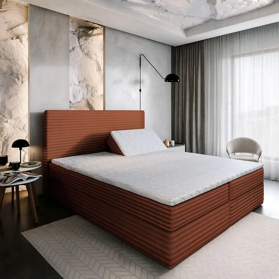 Lit Boxspring MILARA 160X200 CM TILIA 52, Cuivre, Lit avec matelas et rangement