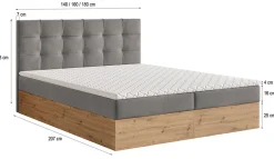 Lit Boxspring MOLVEN 180X200 CM SORO 76, Bleu, Lit avec matelas et rangement