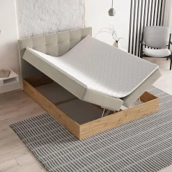 Lit Boxspring MOLVEN 180X200 CM SORO 21, Beige, Lit avec matelas et rangement