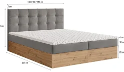 Lit Boxspring MOLVEN 140X200 CM SORO 02, Crème, Lit avec matelas et rangement