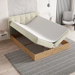 Lit Boxspring MOLVEN 140X200 CM SORO 02, Crème, Lit avec matelas et rangement