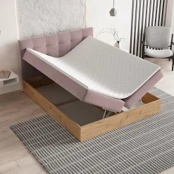 Lit Boxspring MOLVEN 140X200 CM SORO 61, Rose, Lit avec matelas et rangement