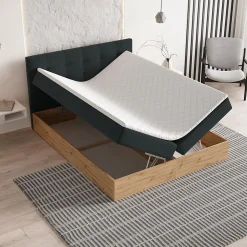 Lit Boxspring MOLVEN 180X200 CM SORO 100, Noir, Lit avec matelas et rangement