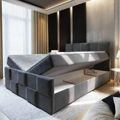 Lit Boxspring MONA 140X200 CM PAROS 02, Beige, Lit avec matelas et rangement