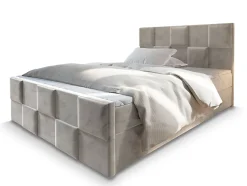 Lit Boxspring MONA 140X200 CM PAROS 02, Beige, Lit avec matelas et rangement